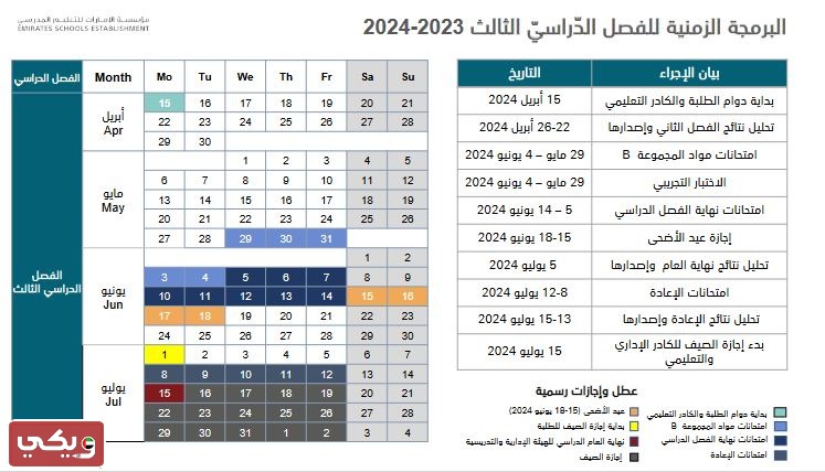 كم فصل دراسي في الإمارات؟